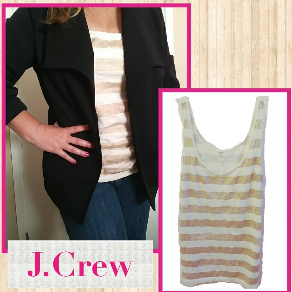 🎉J.Crew🎉 Gold White Stripe Tank Size Large